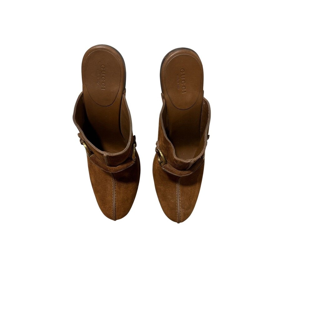 Y2K Gucci Brown Suede Horsebit Platform Mule Clogs Heels Size 7.5 Made in Italy - Picture 12 of 13